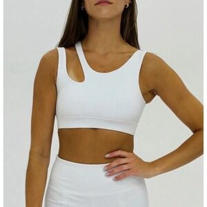 Seaav Athletics Cut Out Sports Bra Top Womens Medium White Athleisure Fast Ship